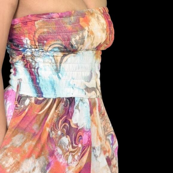 Vintage Apple Bottoms Harem Jumpsuit Pink Psychedelic Strapless Tube Y2K Small - Picture 10 of 16